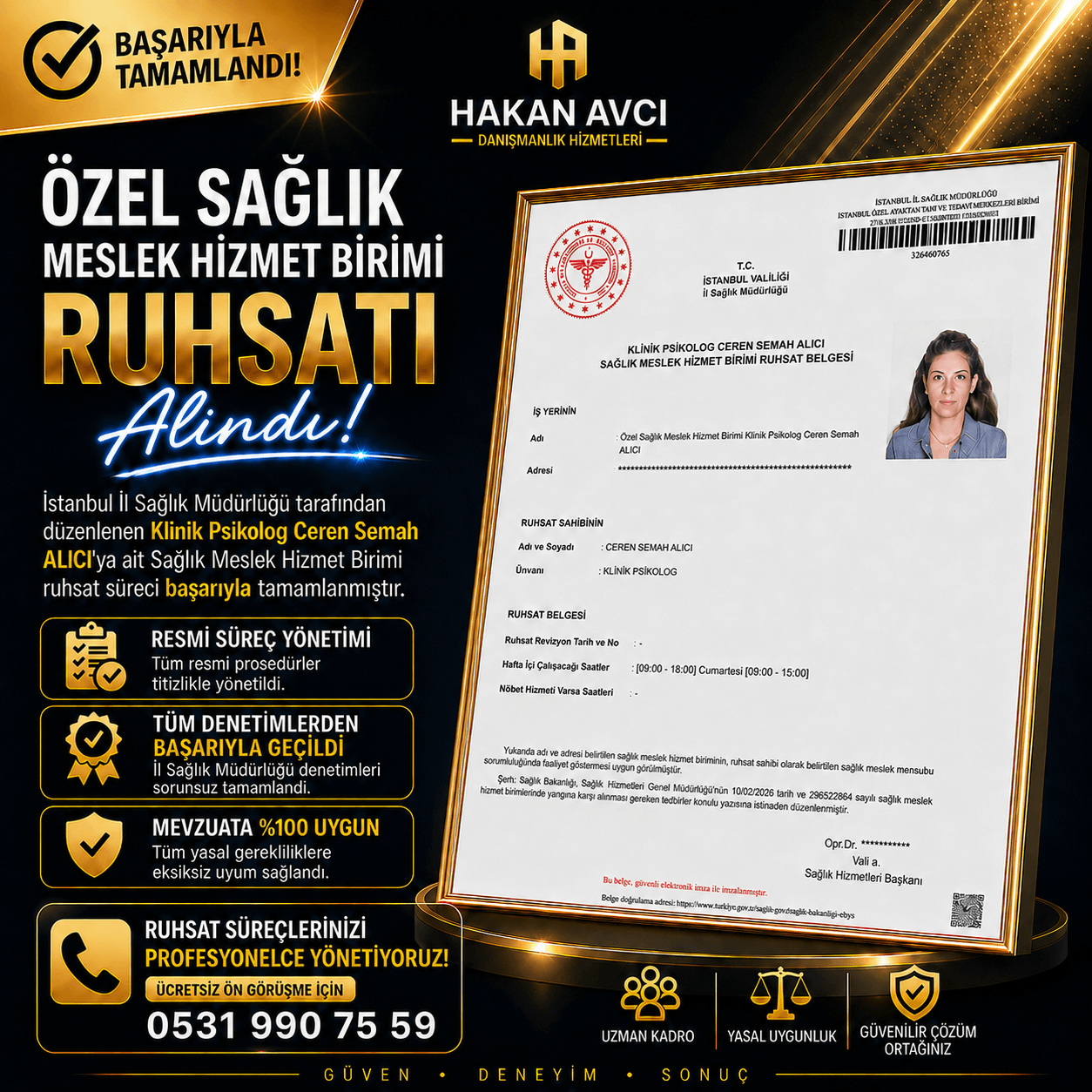 Klinik Psikolog Ceren Semah Alıcı Ruhsat